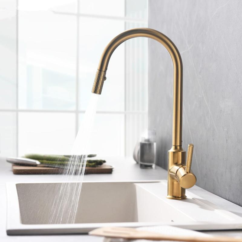 

Faucet Invisible Pull Out Sprayer Head Single Hole Single Handle Hot And Cold Solid Brass Kitchen Sink Mixer Tap