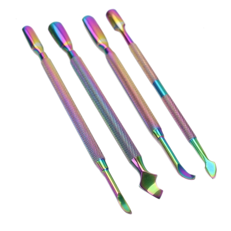 

4Pcs Rainbow Cuticle Pusher Stainless Steel Cuticle Remover and Cutter Manicure Nail Art Tool Set Professional Nippers f