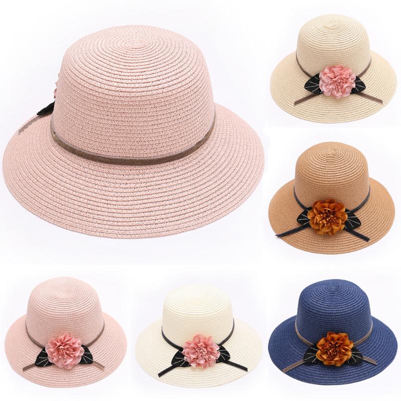 

Wide Brim Hats Summer Straw Flower Hat Women Sun Protection Beach 2021 Adjustable Floppy Foldable For Ladies, White