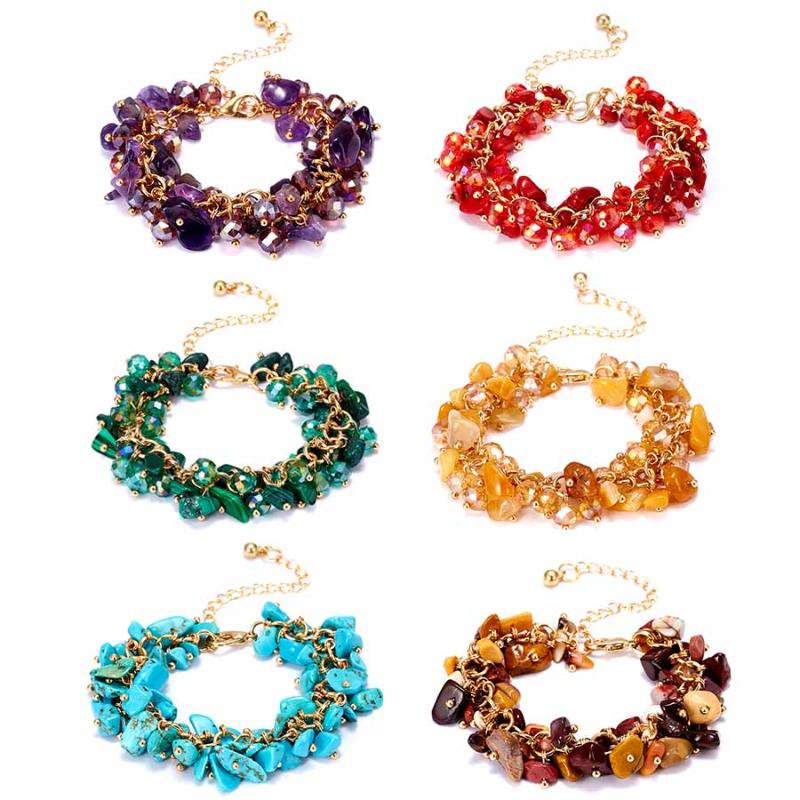 

Rinhoo Fashion Bohemian Beads Crystal Charms Bracelets Birthstone Bracelet Natural Stone bead Chip Bracelets Female Women