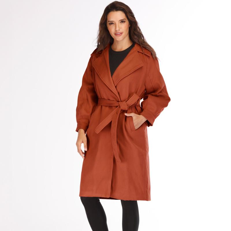 

Solid Fashion Wool Coat Women Nice Wide-waisted Full Sleeve Winter Jacket Loose Pockets Woman Winter Coats And Jackets, Brown