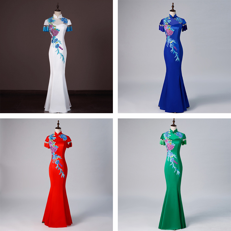 

Bride Party Dress Women Elegant Slim Cheongsam Ankle-Length Wedding Qipao Luxury Long Gown Vestido