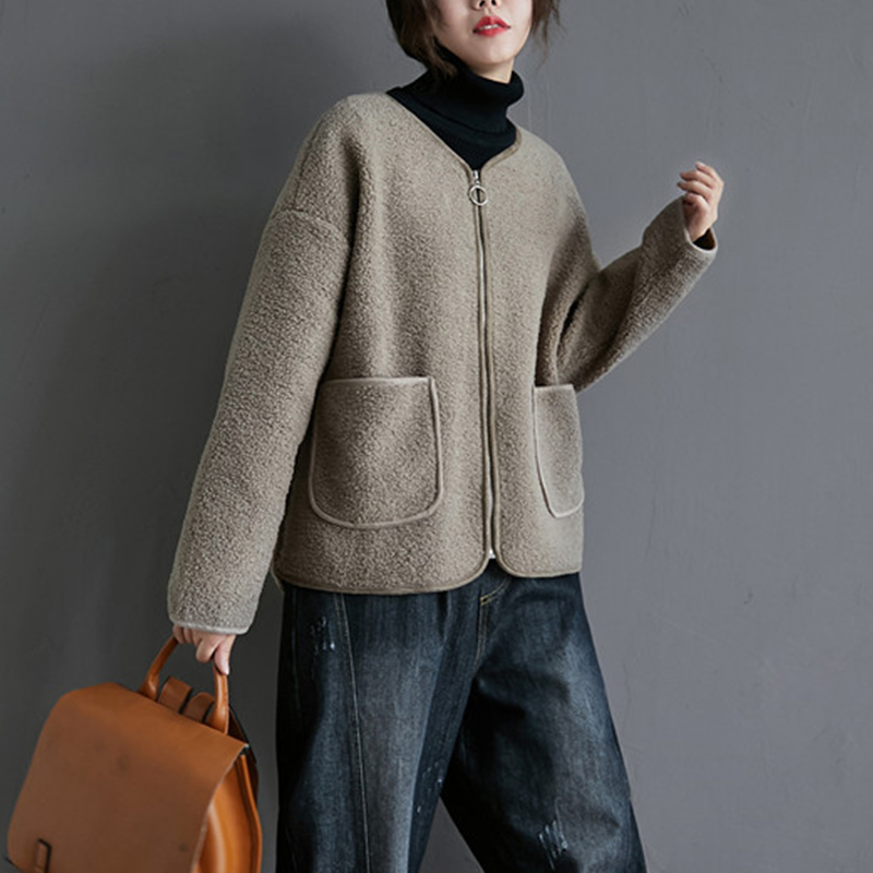 

winter new plus size women fur coat pockets loose long-sleeved thin warm zipper cardigan fashion outwear coat tops, See chart