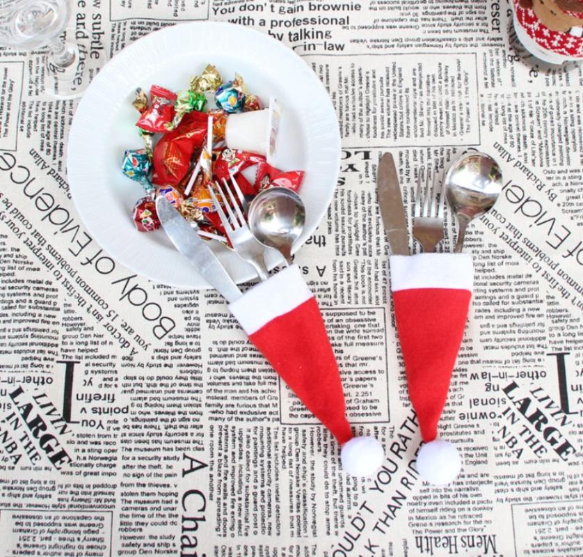 

10pcs Christmas Decorations Silverware Mini Xmas Santa Claus Hat Decorations Cutlery Holder Holder Knife Fork Set Spoon Pocket