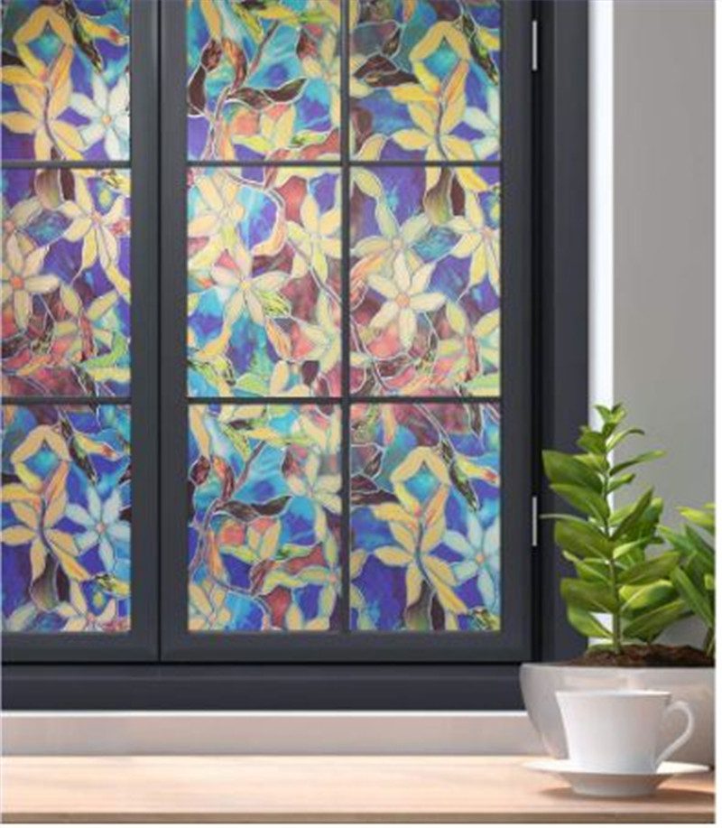 

P133 Stained Glass Window Film Privacy Static Cling Decorative Glass Film Magnolia Pattern Window Covering Blackout Film