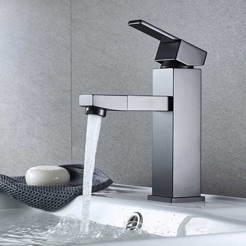 

Black Basin Mixer Tap Square Basin Sink Faucet Hot Cold Water Faucet for Tap Bathroom Rotatble Spout