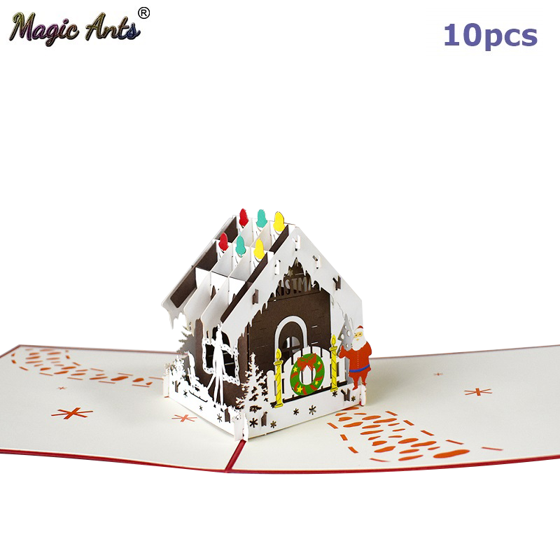 

10 Pack Christmas Card -Up Cards House Santa Gifts Card with envelope New Year Greeting Cards Christmas House