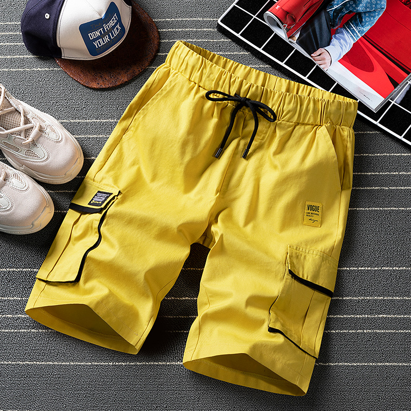 

Men's Shorts Fashion High Street Shorts Male Multi-Pockets Yellow Bermudas Hip Hop Summer Men Short Joggers Drawstring, Kcd699 black
