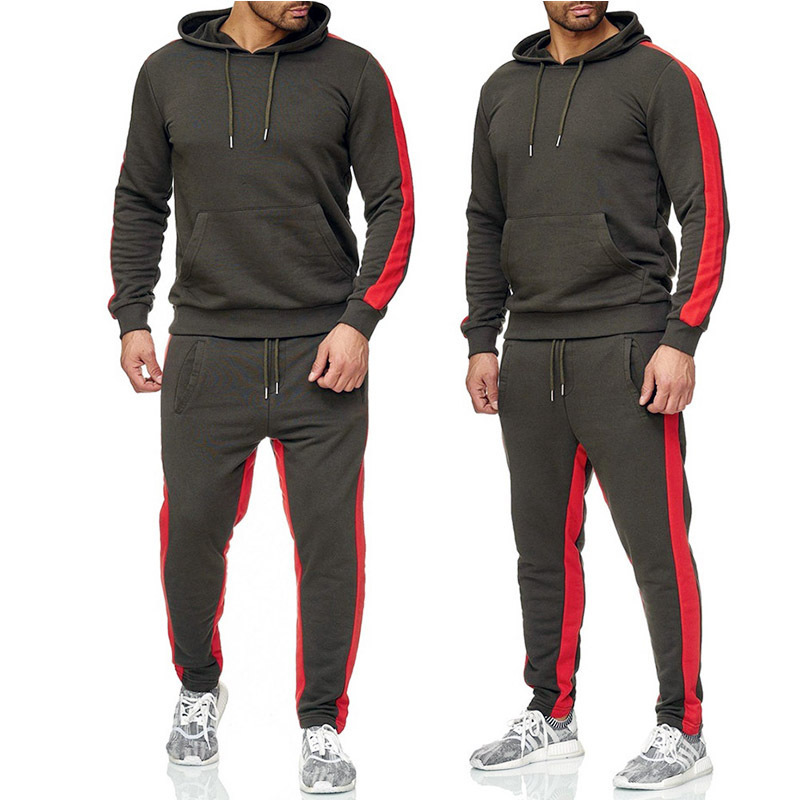 Casual Sports 2pcs Mens Suit Clothing Sets Hooded Striped Patchwork Outfits Tracksuits Men Hombres Loose Long Sleeve