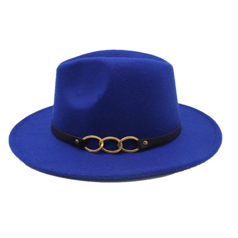 

New Men Women Fedora Hat With Leather Belt Panama Jazz Hat Outdoor Casual Size 56-58CM, Blue