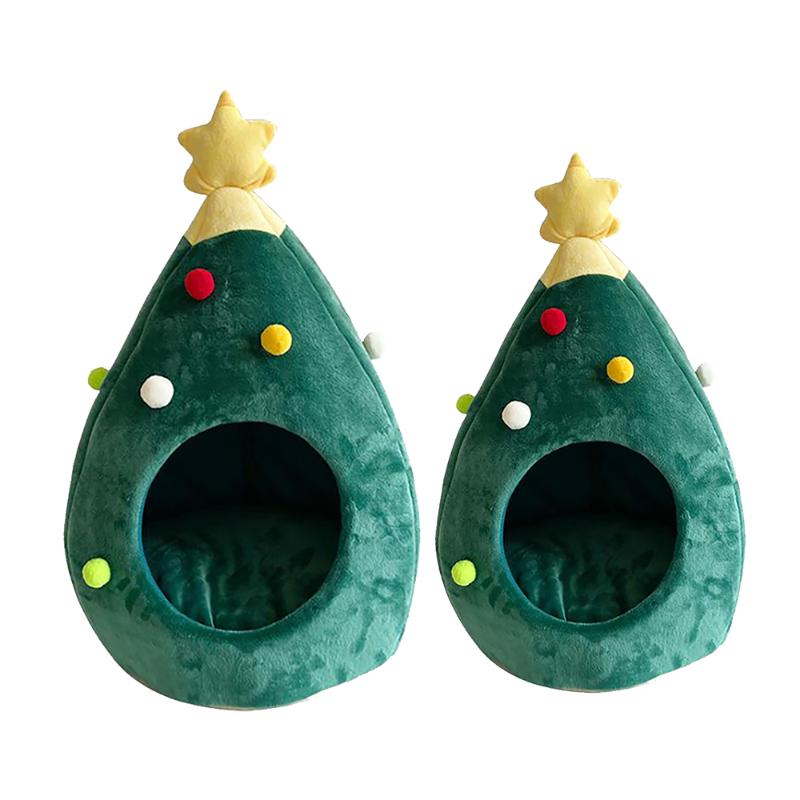 

Pet Dog Bed Kennel Puppy Cave Warm Sleeping Nest Bed Christmas Tree Shape Winter Warm Cage New Year Decor, As pic