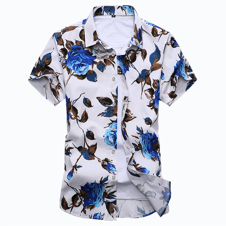 

Summer New Men' Casual Hawaiian Flower Shirt Fashion Personality Slim Pattern Short Sleeve Shirt Male Brand Clothing, Black