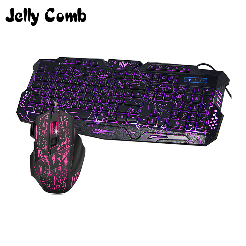 

Jelly Comb Wired Gaming Keyboard Mouse set for Computer PC Gamer Colorful Backlit Russian Keyboard Mouse Comb Ergonomic Design
