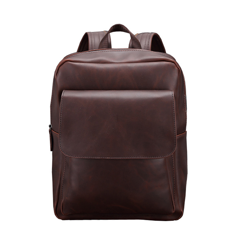 

Mens Backpack PU Leather Men Classical School Bag Middle Size 14 inch Laptop Backpacks Male Mochilas Casual Travel Bag, Black