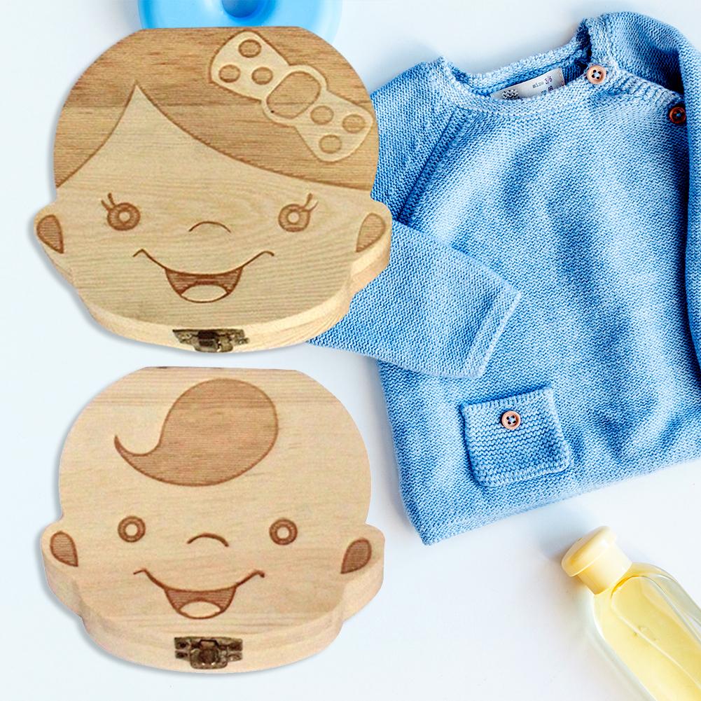 

Wood Baby Tooth Box Organizer English Spanish German French Kids Milk Teeth Save Storage Collection Organizer Holder Novelty Items CCA12566
