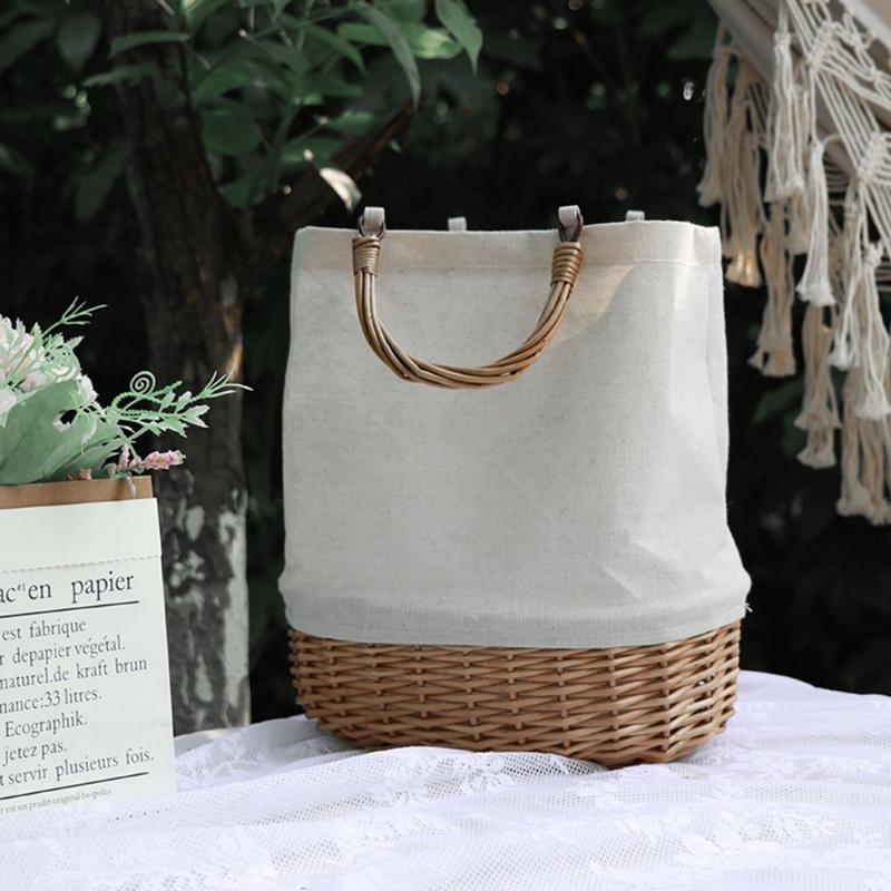 

Straw Beach Bag Vintage Handmade Woven Shoulder Bag Circle Rattan Bags Bohemian Summer Vacation Casual Bags Straw Woven