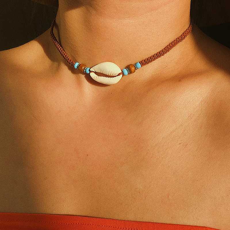 

Ethnic Acrylic Beads Natural Sea Shell Choker Necklace Women Vintage Bohemian Geometric Neck Chocker Beach Necklaces Jewelry