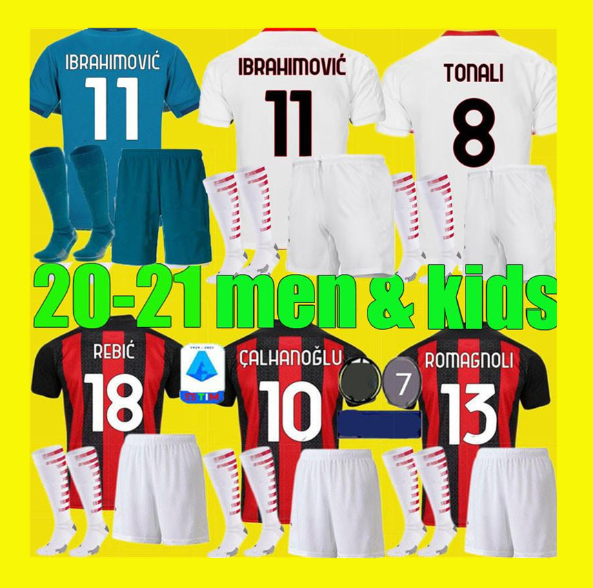 

adult boys AC 2020 2021 milan IBRAHIMOVIC soccer jerseys Set 19 20 21 PIATEK PAQUETA THEO REBIC football shirts men kids kits uniforms
