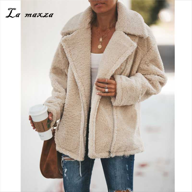 

Plus Size Womens Coats Winter Casual Fashion Faux Fur Coat Warm Clothes 2020 White Fur Coat, Beige