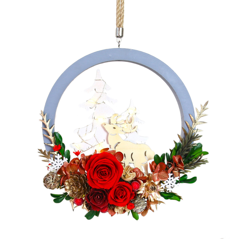 

PHFU-Christmas Gift Eternal Flower Garland Home Decoration Wreath Pendant a Deer Have You Rose To Send a Girlfriend Gift, Autumn