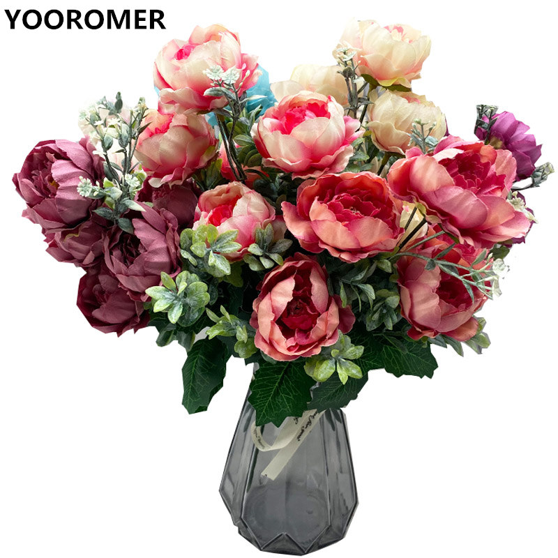 

YOOROMER DIY retro peony bouquet fake flower small rose flower decoration wedding holiday party supplies home decoration, Red