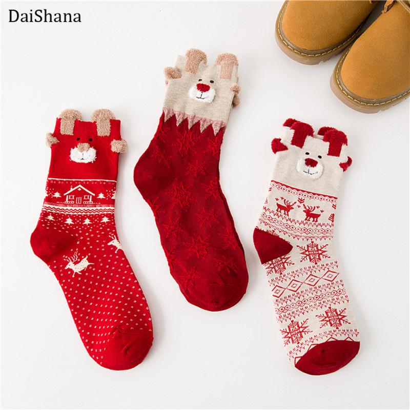

Hot sale!Women Socks Christmas socks Gifts Stereo Soft Cotton 3d cartoon Red dog elk bear Cute skarpetki