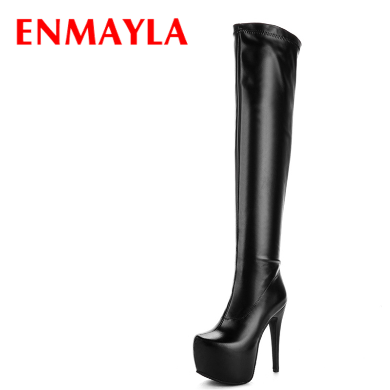 

ENMAYLA Sexy 14.5cm Extreme High Heels Winter Boots Women Platform Thigh High Boots Black Shoes Woman Club Over the Knee