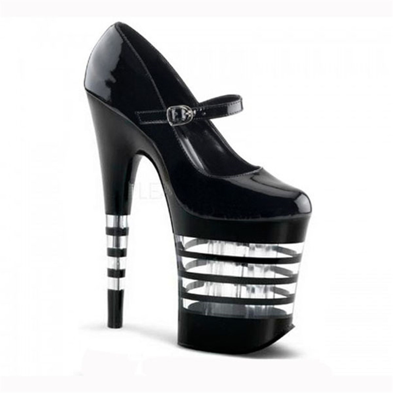 

Luxury Women Pumps 2020 Patent Leather 20CM Thin High Heels Sexy Buckle Strap waterproof Classics fashion Party shoes woman 2020, Black