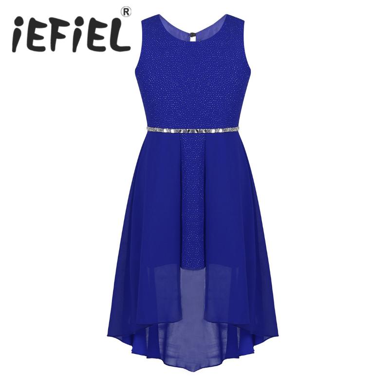 

Flower Girls Dress Sparkly Rhinestone Waist High-low Hem Princess Party Pageant Kids Dresses for Girls Wedding Evening Clothing, Black