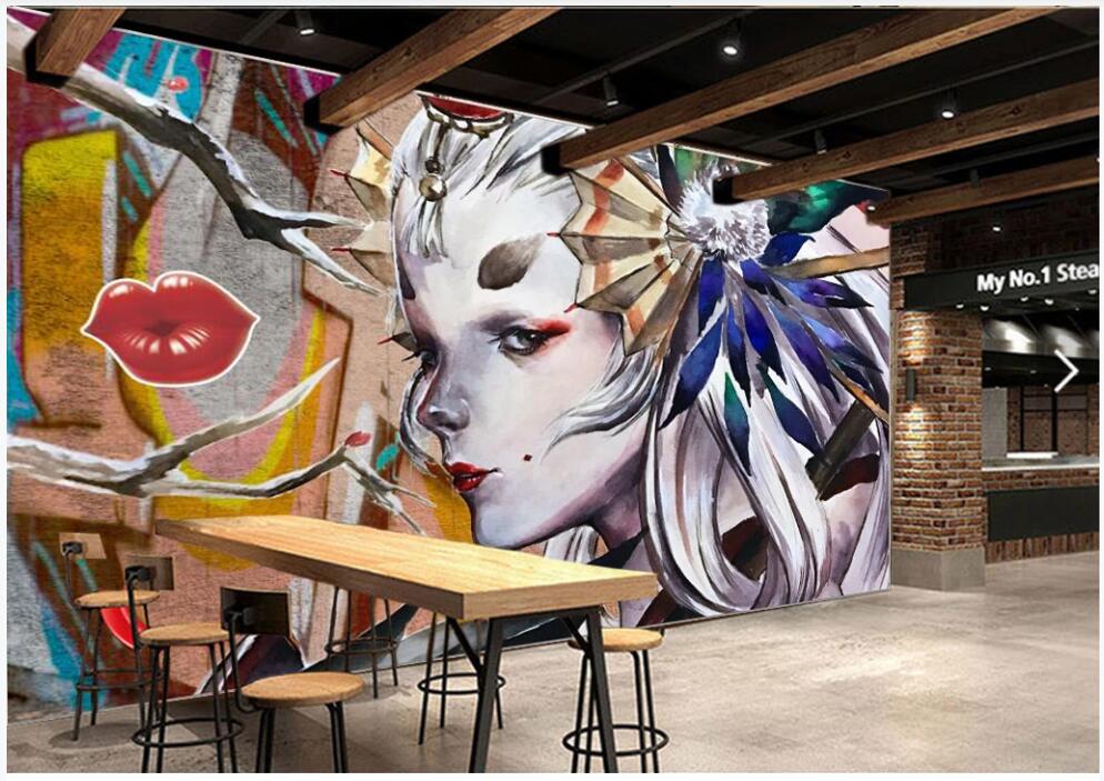 

3d wallpaper custom photo mural Retro nostalgic beauty avatar doodle bar home decor 3d wall murals wallpaper for living room, Non-woven wallpaper