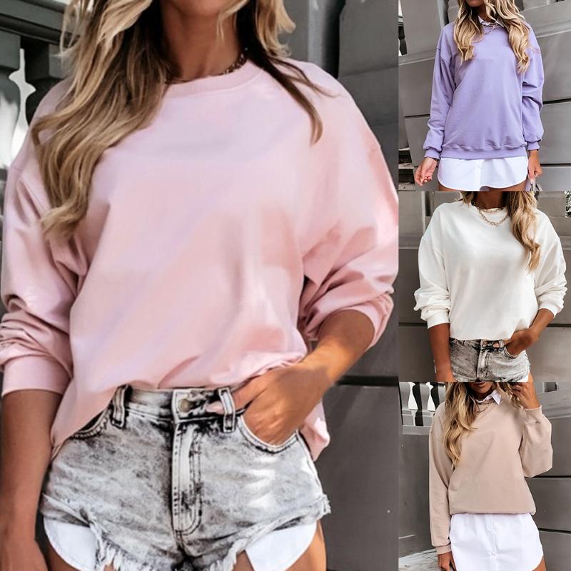 

casual spring autumn new o-neck solid Simple loose ins top Harajuku vetement femme Women' ClothingTees long sleeve t-shirts