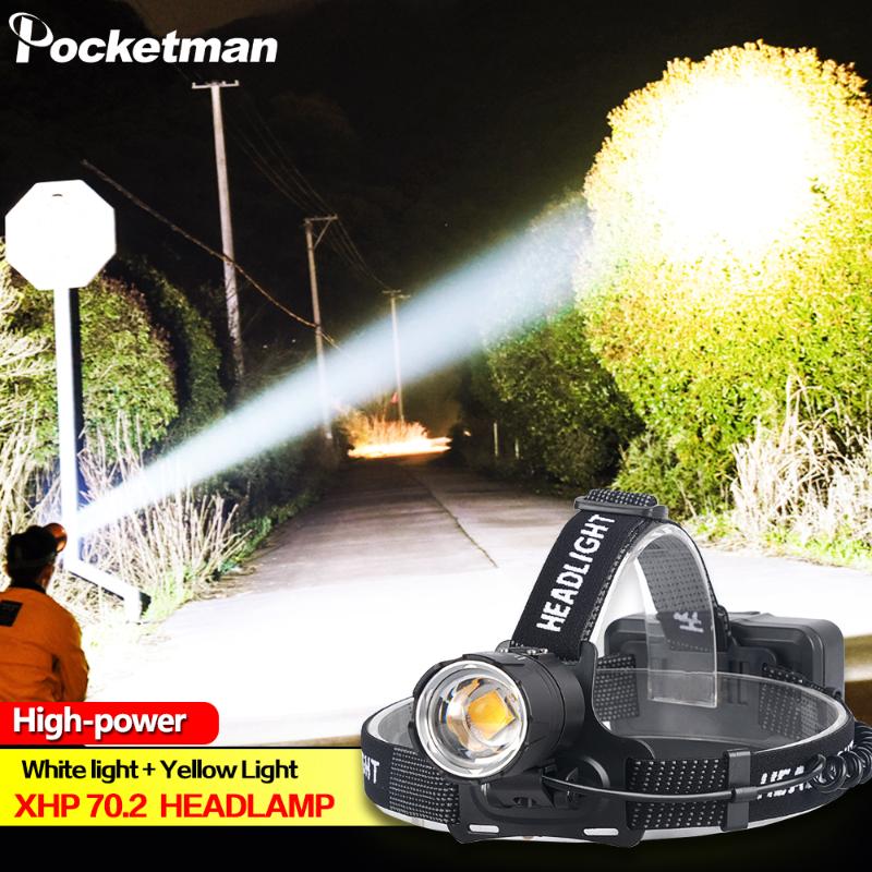 100000LM XHP70.2 Led Headlamp XHP70 Yellow White Led Headlight Fishing Camping Zoom USB Rechargeable Torch Use 3*18650 batteries-image-579137308