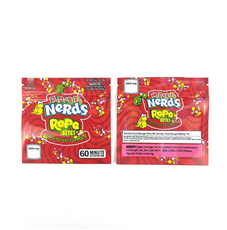 

1 day shipping Nerds Rope Bites Bag Newest Empty Square Gummy Medicated Mylar Bag Packaging Pouch for Dry Herb Tobacco Flower Storage Retail