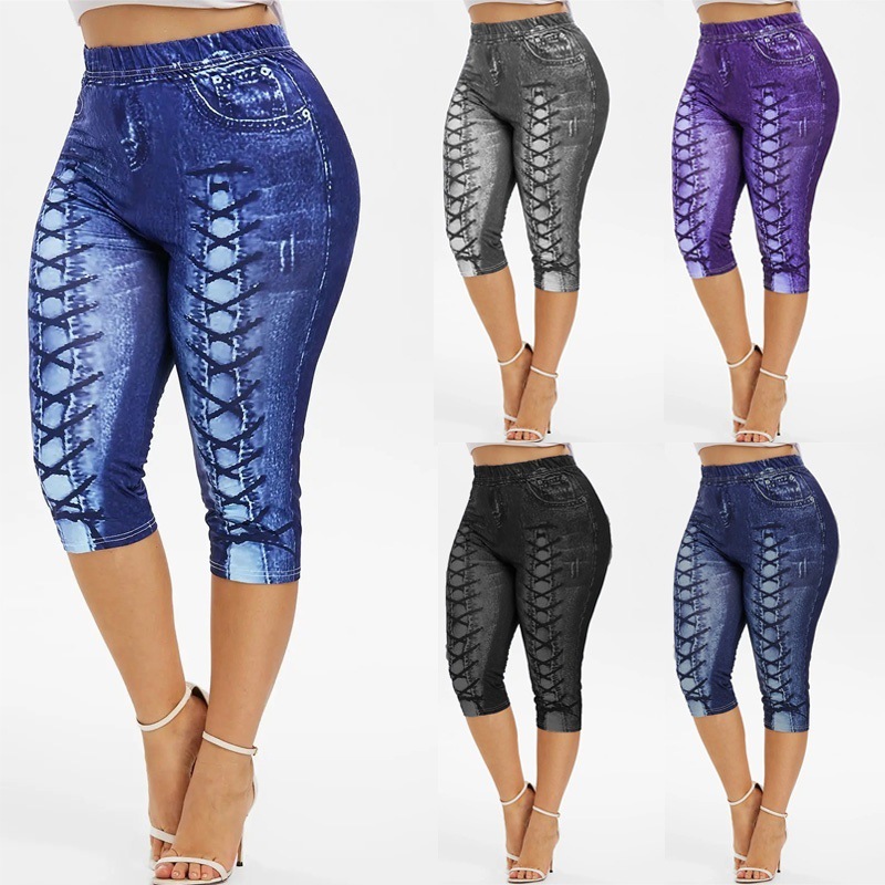 

Women Plus Size Short Jeans New Arrival Summer Print Capris Shredded Ripped Style Denim Jeans Skinny Pants 3 Colors Size S-5XL, Purple