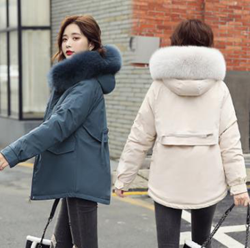 

Wholesale new style women's mid-length slim-fit warm down padded jacket with cashmere student overcoming coat, Blue gray