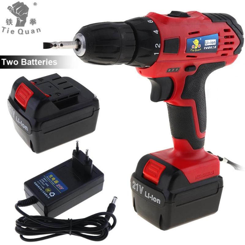 

AC100 - 240V Cordless 21V Electric Drill with 2 Lithium Batteries and Two-speed Adjustment Button for Handling Screws /Punching