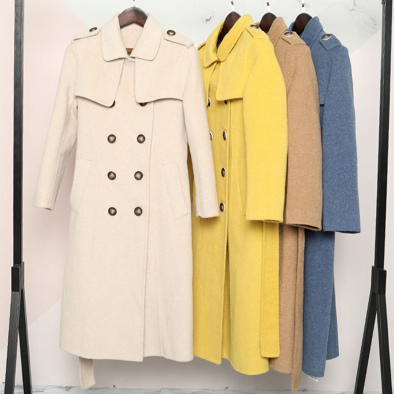 

Fall and Winter 2020 New Double-sided 100% Cashmere Overcoat Women' Knee Long Fleece British Wind Coat, See chart