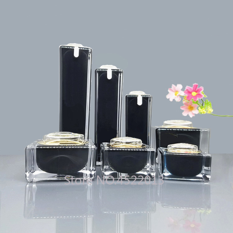 

30ml50ml100ml Empty Acrylic High Class Makeup Emulsion/Lotion Pump Bottle, 10g15g30g50g Black Square Beauty Cosmetic Cream Jar