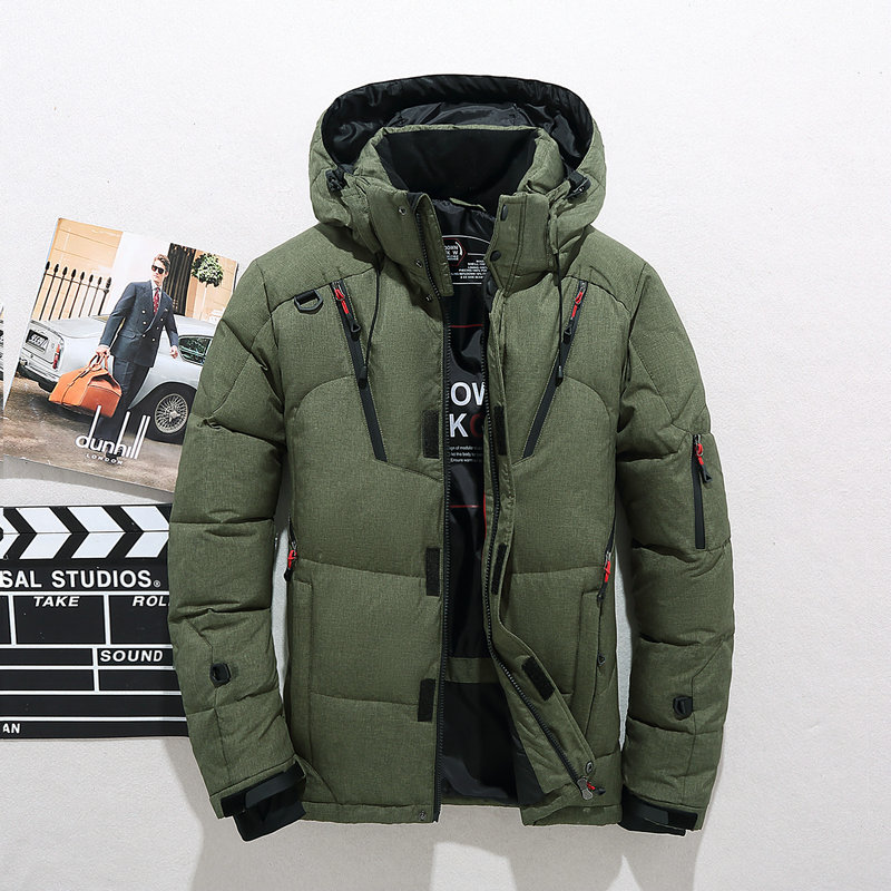 

New Design Quality Winter Jacket Men Hooded Thick Duck Down Parkas Casual Drawstring Coat Slim Pockets Overcoat Luxury Clothes, Army green