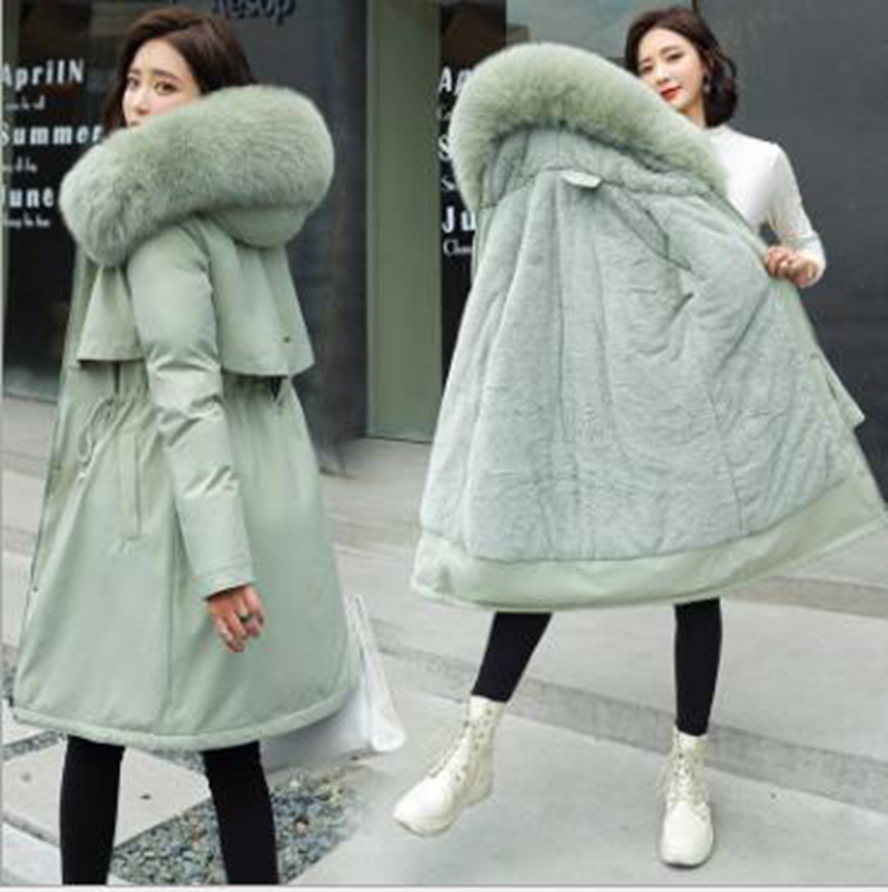 

Wholesale fashion winter new style women's mid-length large fur collar plus down down cotton padded jacket coat size S-6XL, Blue