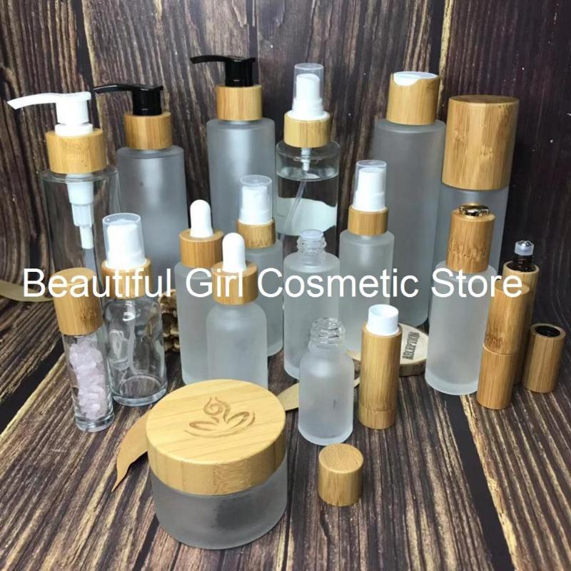 

30ml frosted skincare glass bamboo cosmetic white black pump bottle,nature bamboo essential oil bottle,perfume sprayer bottl