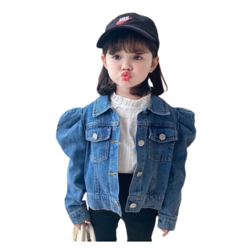

Wholesale 2020 Autumn Girls Jackets Baby Girl Coats Blue Denim Puff Sleeve Casual Kids Jackets for Girls Kids Clothes E17034