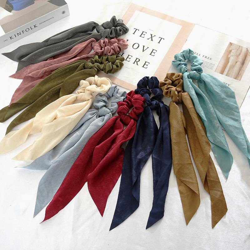 

2020 New INS Women Hair Ribbons Solid Elastic Hair Bands Fashion Hairband Scrunchie Ponytail Holder Headwear Accessories