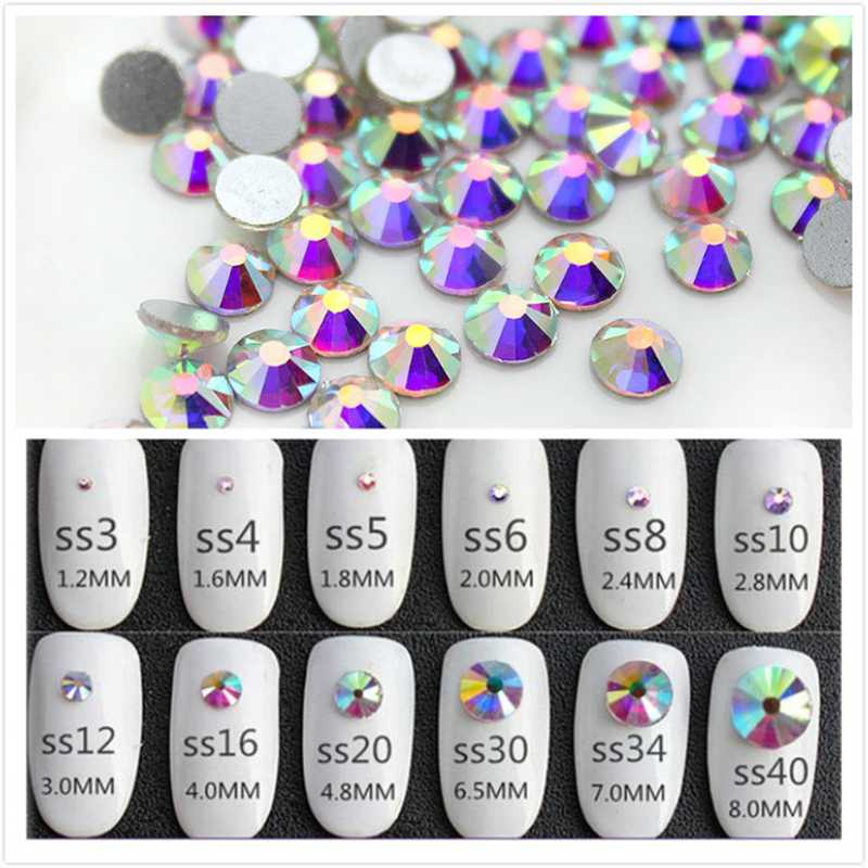 

Super Glitter ss3-ss50 Crystal AB Flat Back Non HotFix Nail art Rhinestone 3D Glass Nail Art Decorations Garment Mix Rhinestone