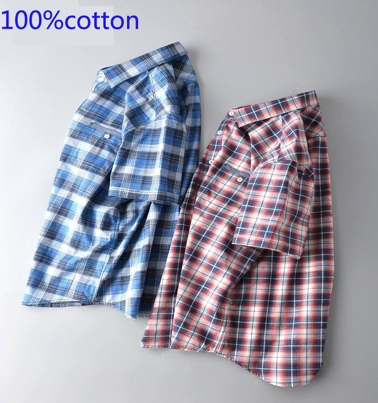 

2020 New Arrival Summer Short Sleeved Men Pure 100% Cotton Mens Youth Casual Shirts Plaid Plus Size  L XL 2XL 3XL 4XL 5XL 6XL, T129