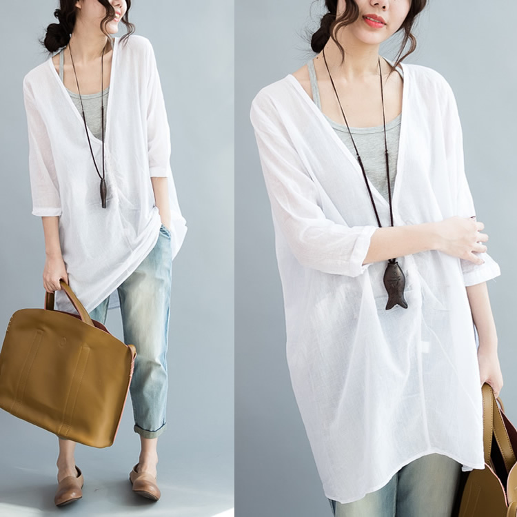 

2 Pieces Set Fashion Korean White Linen Shirt Women Cotton Blouses Tops Plus Size Long Sleeve Shirts Sun Protection Clothing