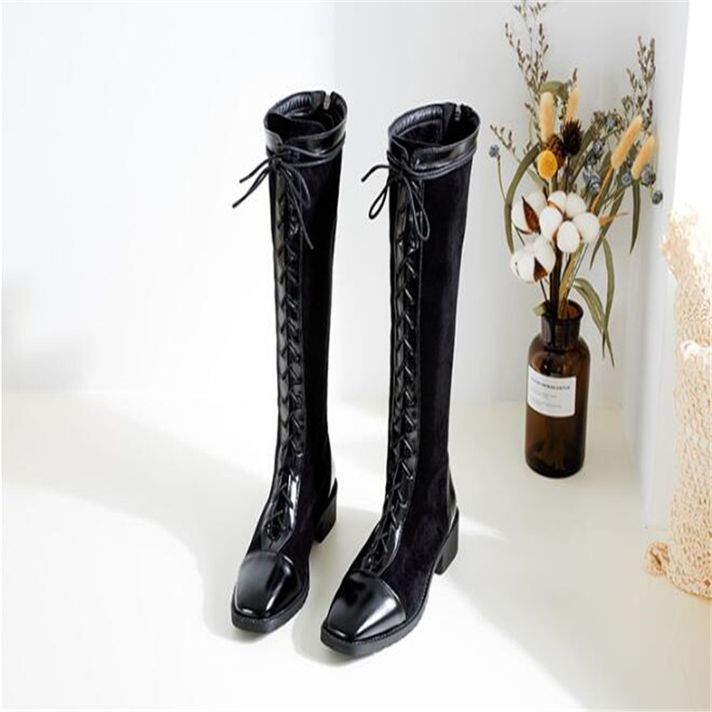 

BBZAI New pattern Round Toe Lace-Up 5cm Female money Boots waterproof platform women shoes Pipe Dance botas mujer 34-42 43, Black