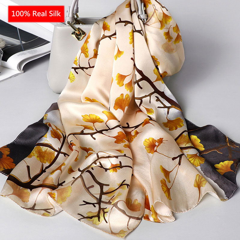 

Designer 2020 100% Real Silk Scarf Women Shawls And Wraps Elegant Floral Print Winter Scarves Femme Hijab