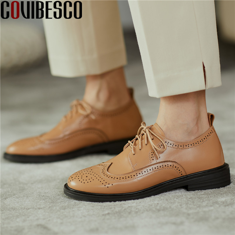 

COVIBESCO Vintage Genuine Leather Women's Shoes 2020 Autumn Winter Retro Cross Tied Chunky Heels Pumps Party Shoes Woman Heels, Black