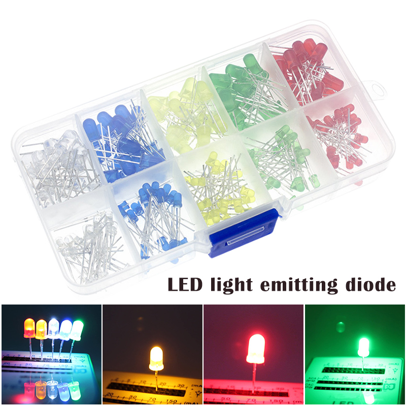 

100pcs(5 Colors x 20pcs) 5mm 3mm LED Light Emitting Diode Round Assorted Color White/Red/Yellow/Green/Blue Kit Box KQS8